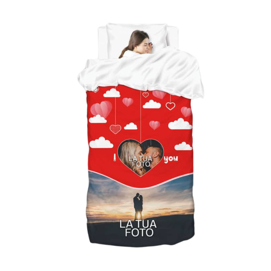 Copripiumino singolo personalizzato rosso con foto e nomi